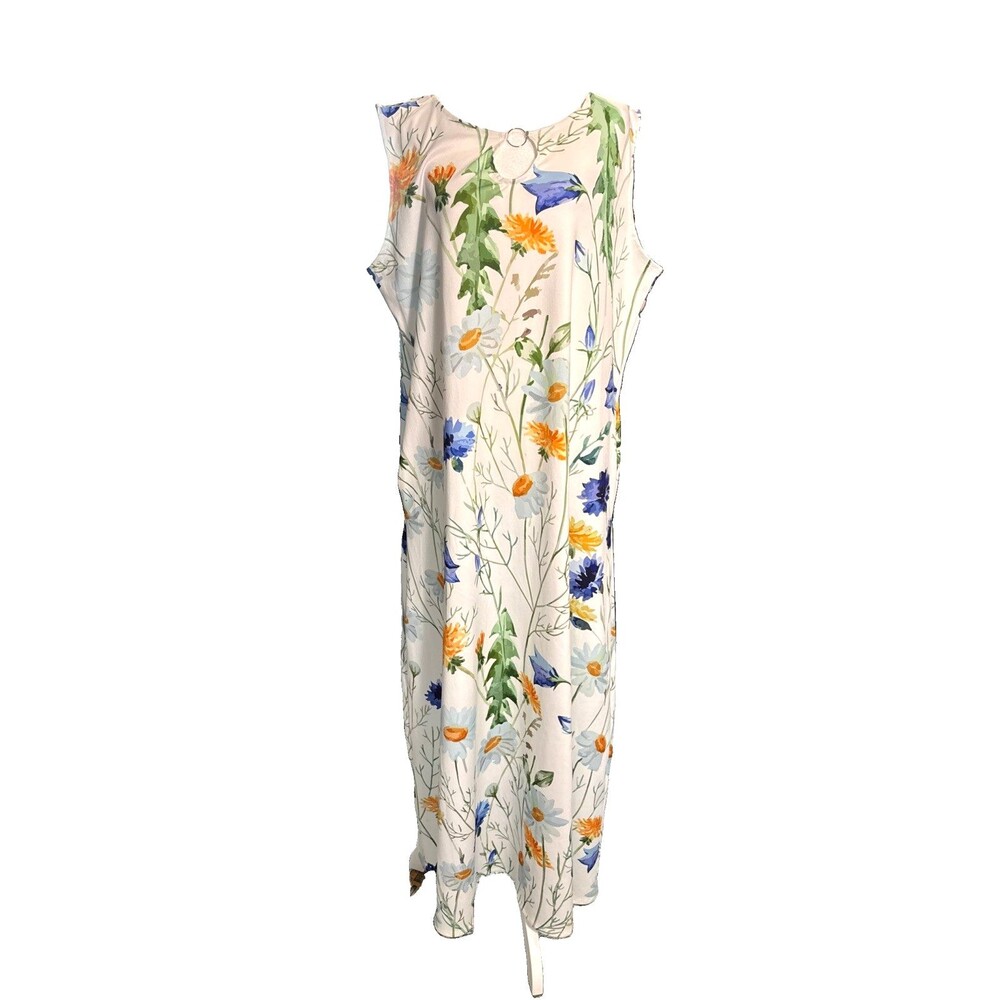 White W/Floral Watercolor Maxi Dress Sz 2XL Lightweight Flowy Cottagecore Boho